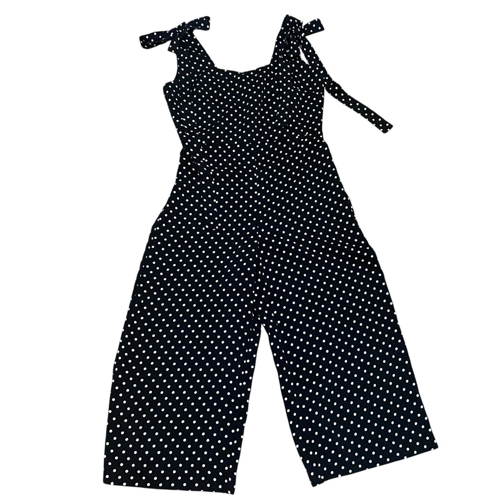 Massimo Fabbro Womens 4 Black White Polka Dot Wide Leg Jumpsuit Bow Strap Detail